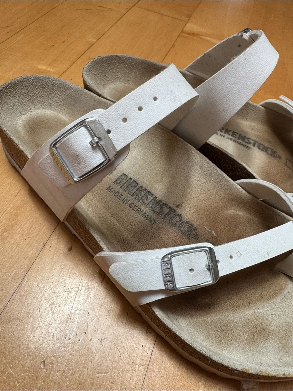 Birkenstock White Mayari-Style Leather Strap Sandals